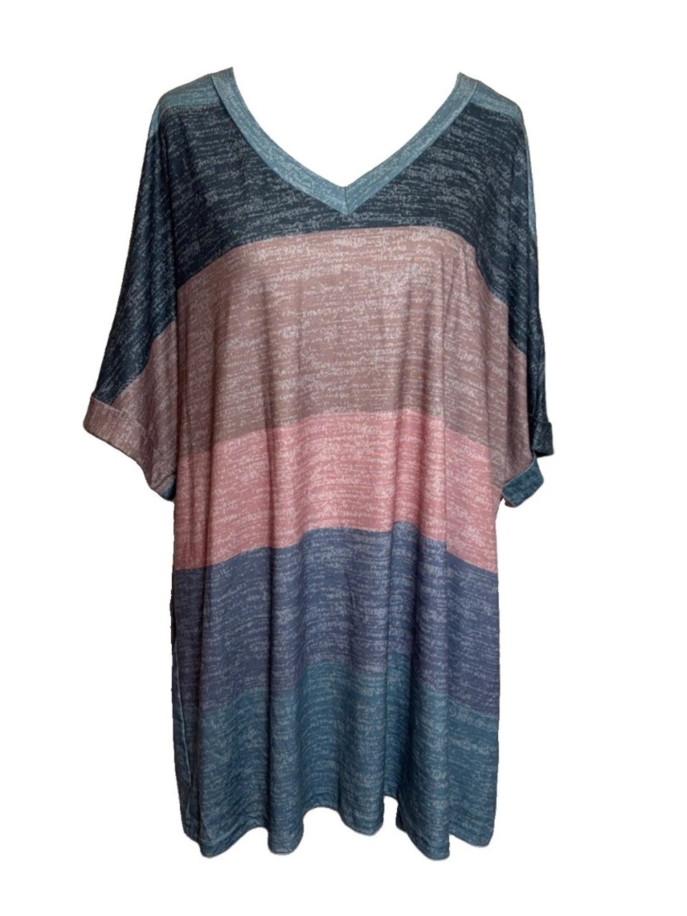 BloomChic Womens Plus Sz 18-20 V-Neck Striped Short Sleeve T-Shirt Space Dye Top